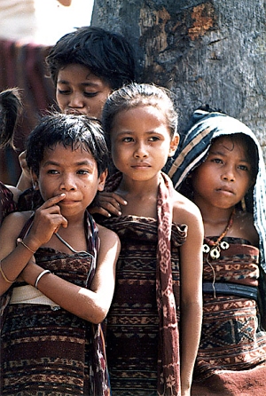 Girls from Ili Ape on Lembata wearing traditional ikat sarongs, photo courtesy Kai Griffin